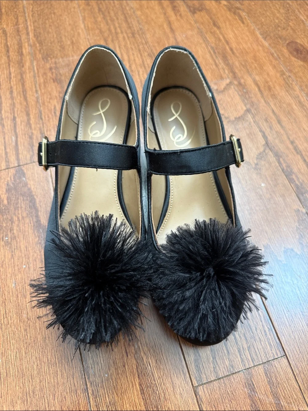 Girls Sam Edelman Black Pom Mary Jane Heel Dress Shoes